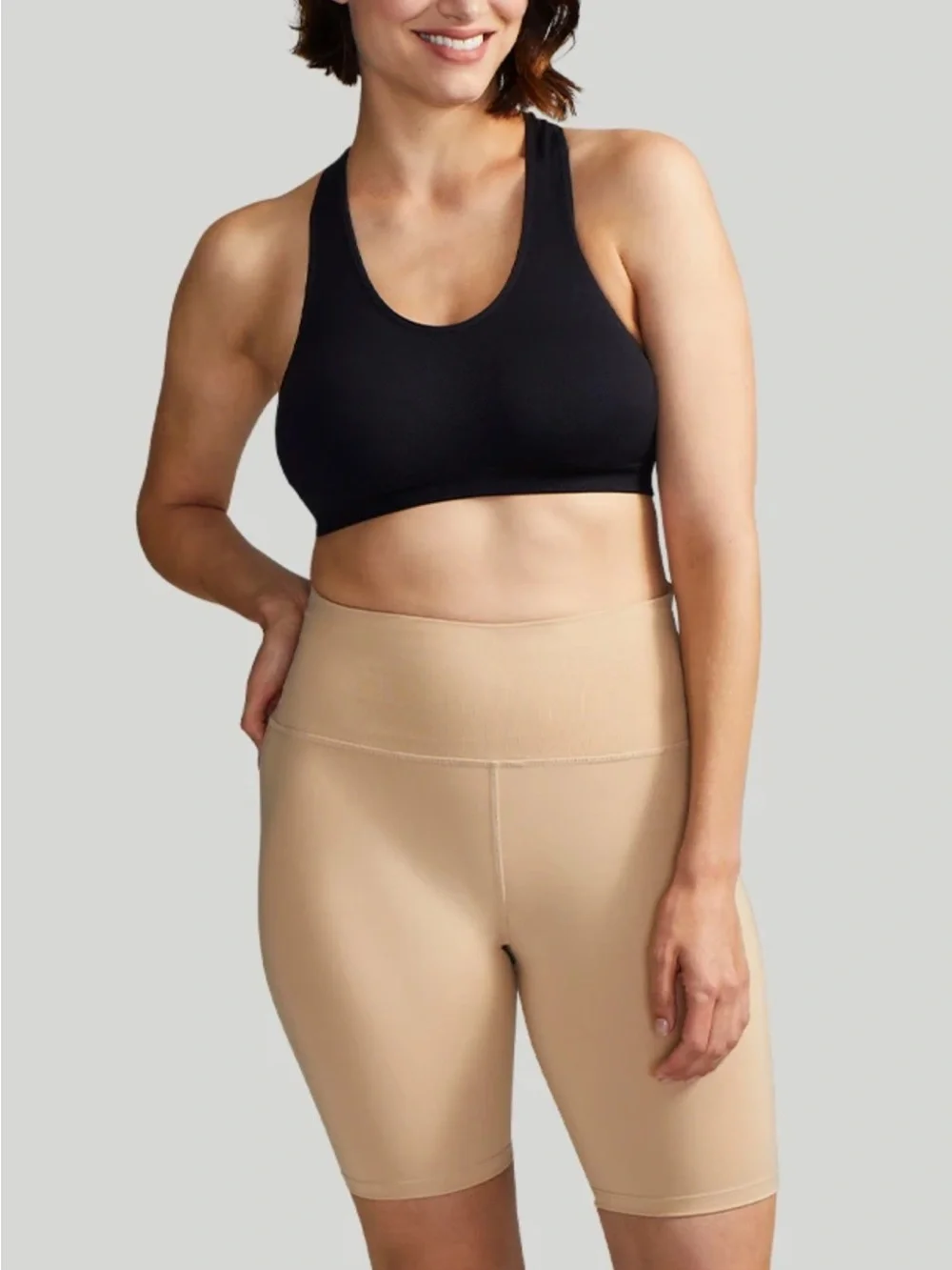 High-Waist Shaping Bike Shorts in Beige